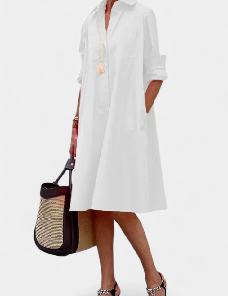 Larissa Vestido en Algodón Seda con Cuello de Solapa