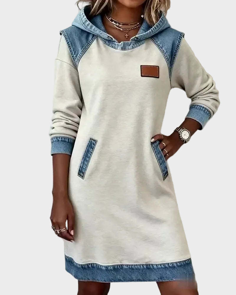 Vestido sudadera con capucha de efecto vaquero Azahara, vista posterior