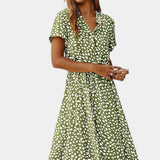 Rovena Vestido Midi de Lunares con Cuello Camisero y Cintura Ajustable