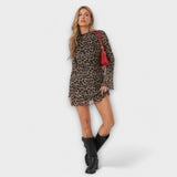 Júlia - Vestido de malla con estampado de leopardo y mangas acampanadas