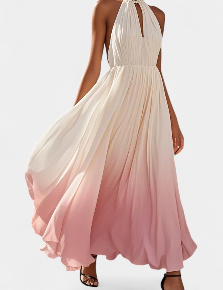 Starla Vestido Halter Plisado con Perlas
