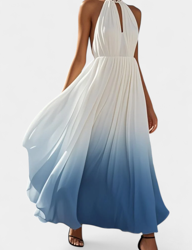 Starla Vestido Halter Plisado con Perlas