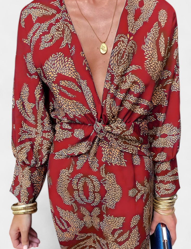 Elara Vestido Suave con Escote en V y Nudo