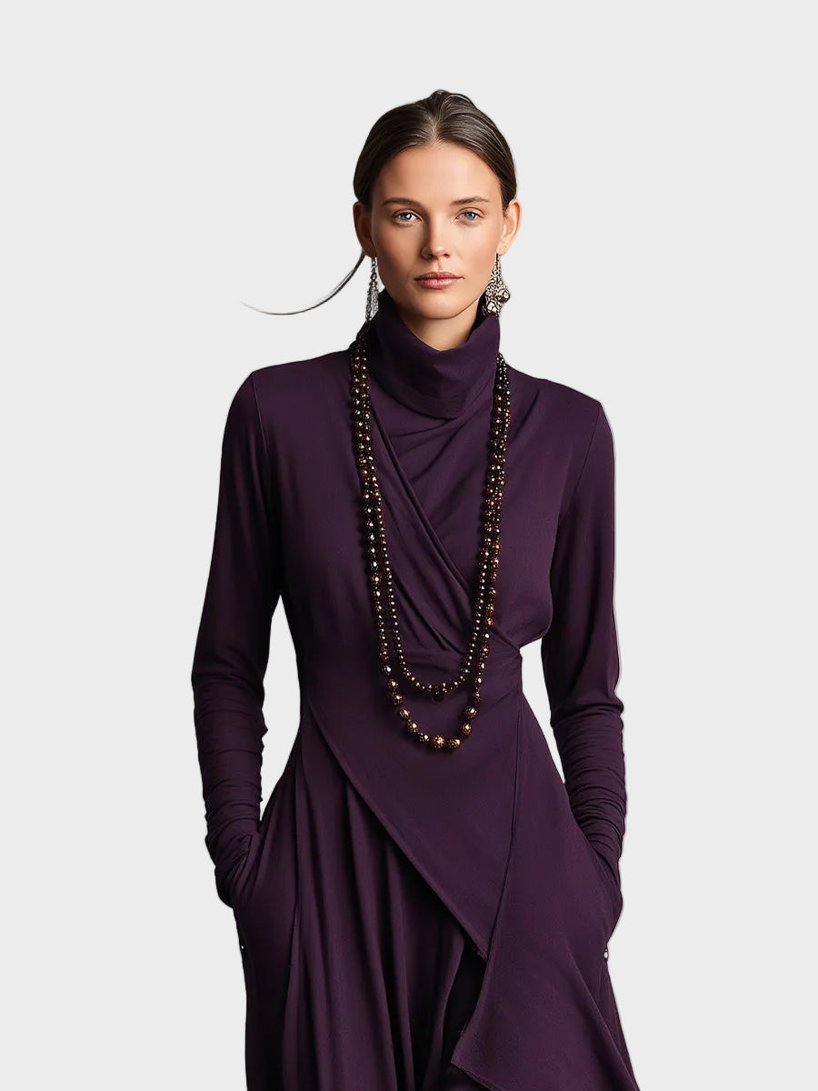Vestido maxi asimétrico de punto con cuello alto Teresa, detalle 2