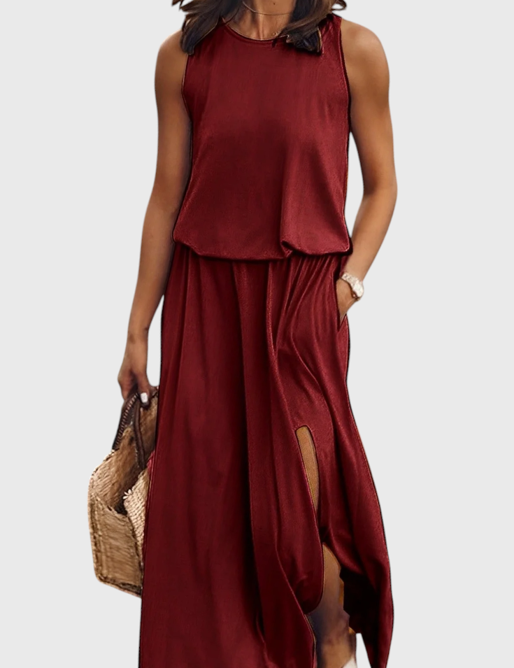 Dianne Vestido Sin Mangas con Abertura Lateral y Silueta Holgada