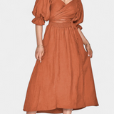 Petra Vestido de Dos Niveles con Cuerpo Fruncido y Mangas Abullonadas