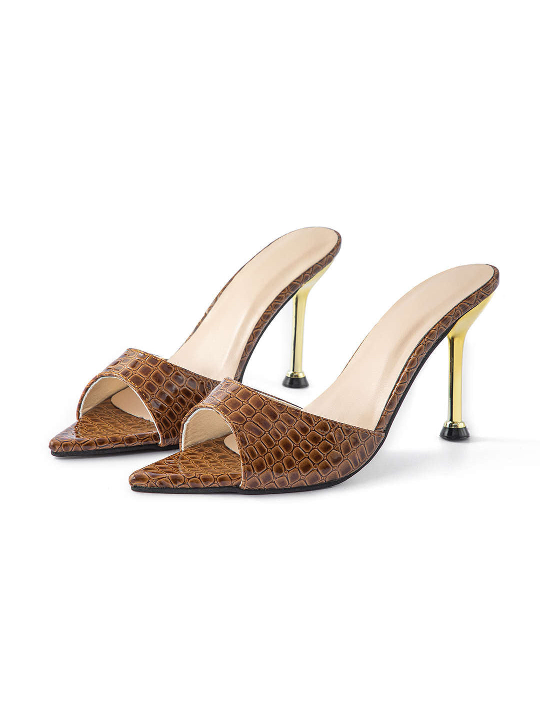 Sandalias de tacón alto con punta abierta y sin correa en el tobillo