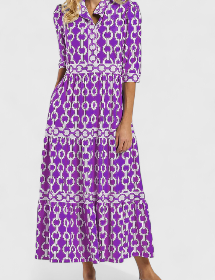 Casilda – Vestido Midi con Estampado de Cadenas