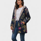 Aurora – Abrigo azul marino con estampado de flores