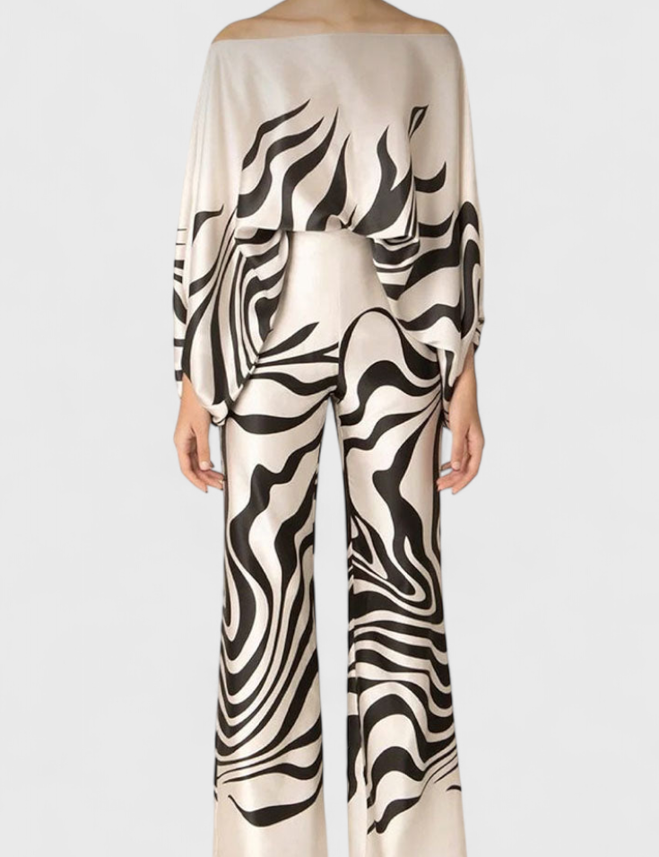 Sybella Conjunto Estampado de Dos Piezas con Pantalones de Pierna Ancha
