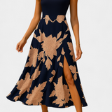 Raquel Vestido con Top de Punto y Falda Floral con Abertura