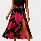 Raquel Vestido con Top de Punto y Falda Floral con Abertura