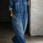 Pantalón vaquero con hombros descubiertos Maura, detalle del tejido