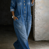 Pantalón vaquero con hombros descubiertos Maura, detalle del tejido