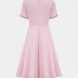 Linda Vestido Midi Acampanado con Lazo de Cristal