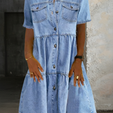 Vestido vaquero casual y elegante Sofía, vista posterior