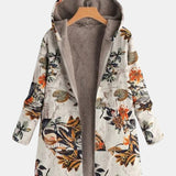Elena – Abrigo Boho-Sherpa con capucha y estampado floral