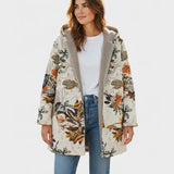 Elena – Abrigo Boho-Sherpa con capucha y estampado floral