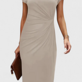 Katrina Vestido Midi Atemporal con Cuello Redondo y Detalle Drapeado