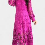 Jovie Vestido Midi de Encaje Bordado con Cuello Alto