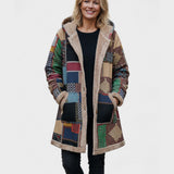 Otoño – Sudadera de patchwork con capucha en tonos tierra