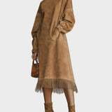 Vestido de ante con cuello alto y flecos Constanza, vista posterior