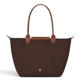 Bolso shopper plegable Arantxa, marrón oscuro, detalle del material