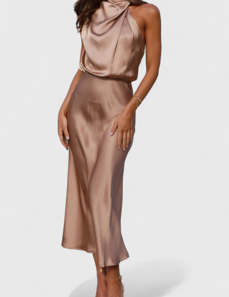 Rina Vestido Elegante de Cuello Halter Drapeado