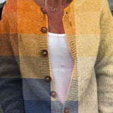 Dagmar | Chaqueta de punto con patrón de bloques en Ocre y Azul