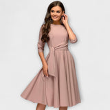 Ana - Vestido midi elegante con cintura con lazo