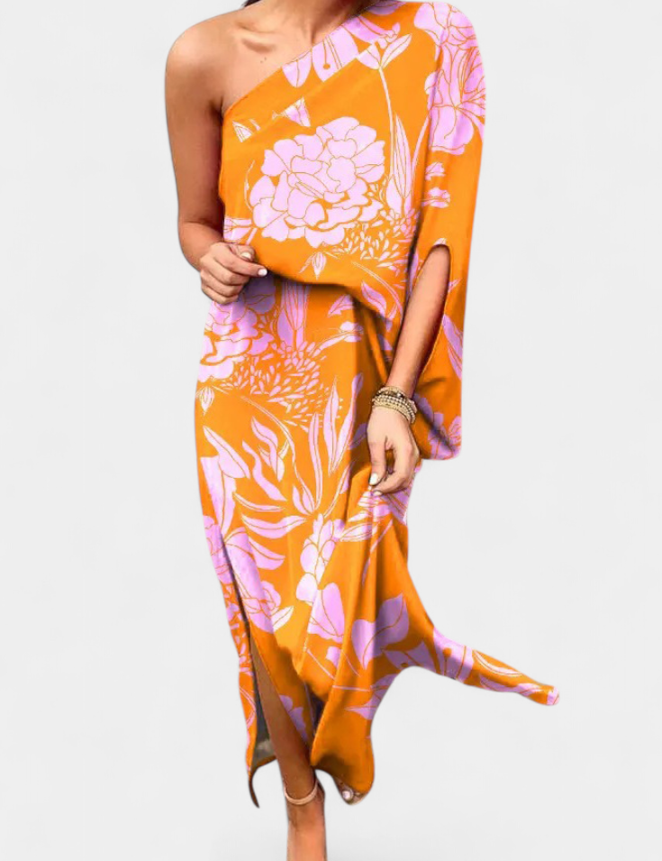 Carlena Vestido de Un Hombro con Estampado Romántico