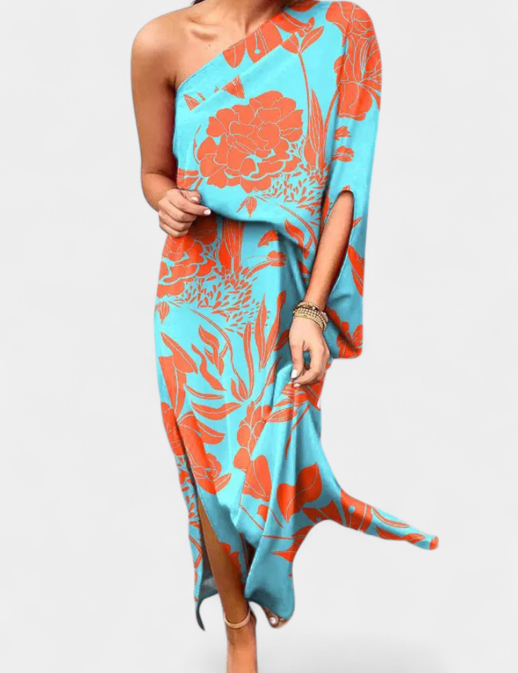 Carlena Vestido de Un Hombro con Estampado Romántico