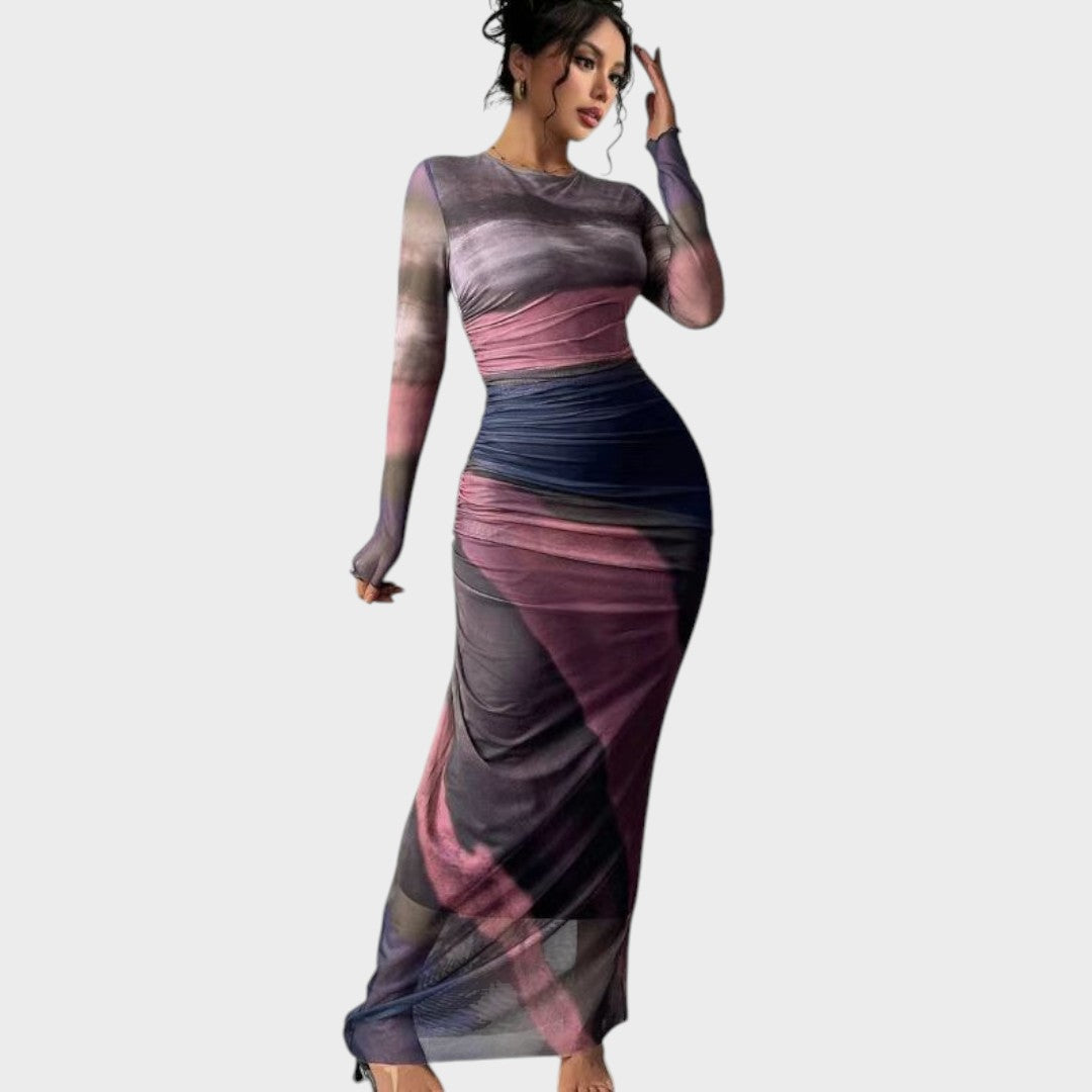 Amélia - Vestido maxi ajustado con mangas largas