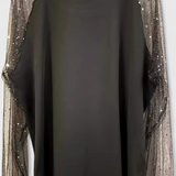 Flor Blusa Elegante con Mangas de Tul y Acentos de Strass