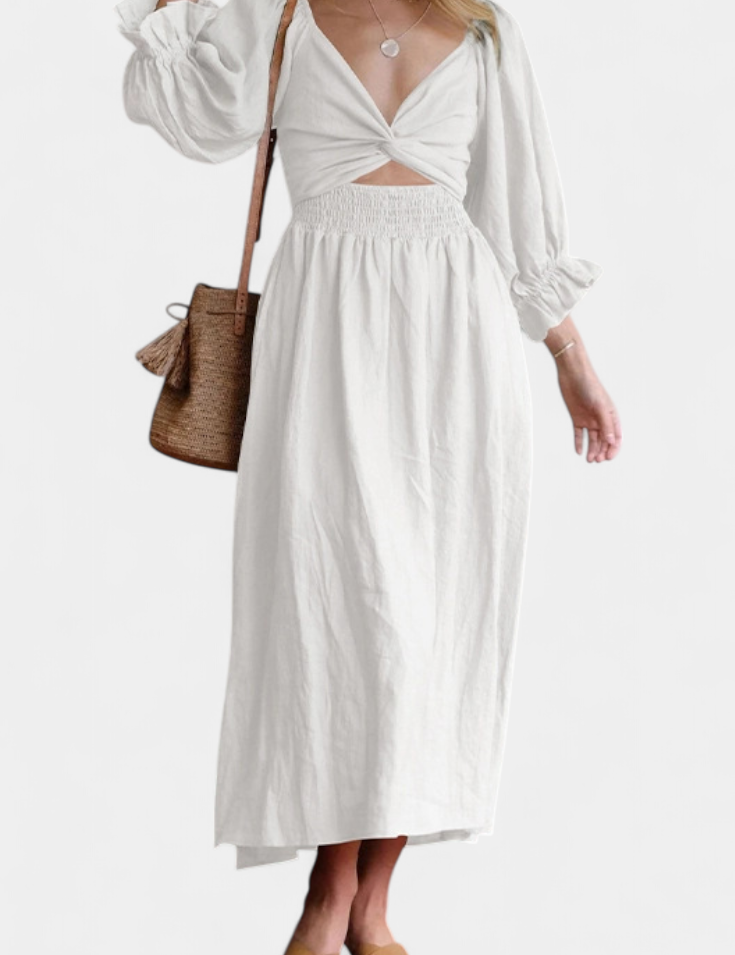 Petra Vestido de Dos Niveles con Cuerpo Fruncido y Mangas Abullonadas