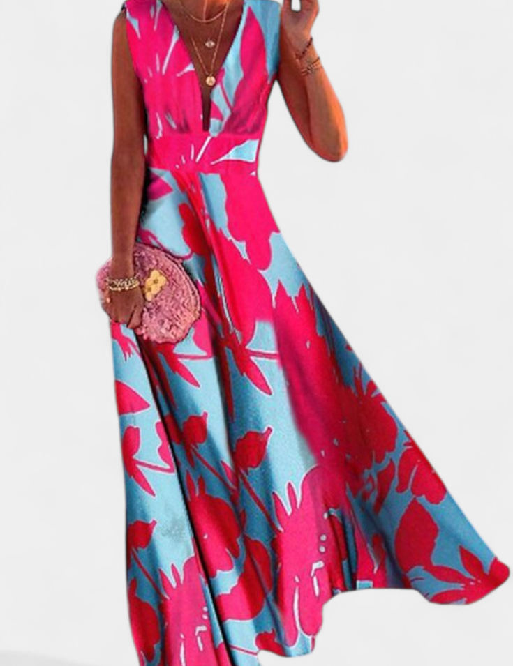 Salma Vestido A Línea con Estampado Minimalista y Cuello en V