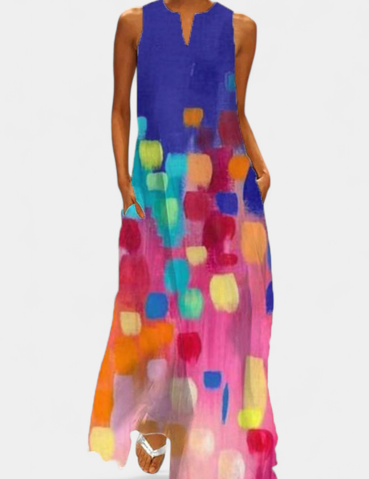 Enna Vestido Colorido Sin Mangas con Escote en V