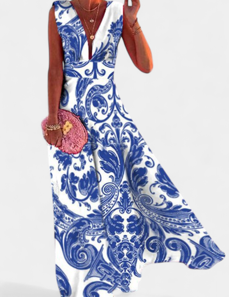 Salma Vestido A Línea con Estampado Minimalista y Cuello en V