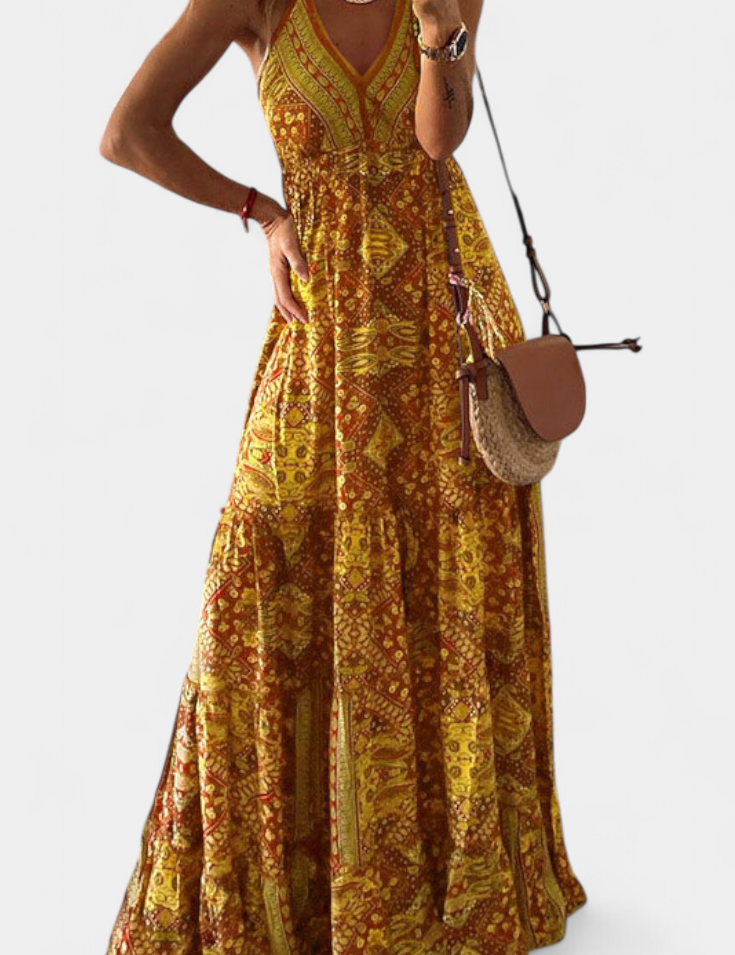 Saira Vestido Vintage con Estampado Floral y Cintura Alta