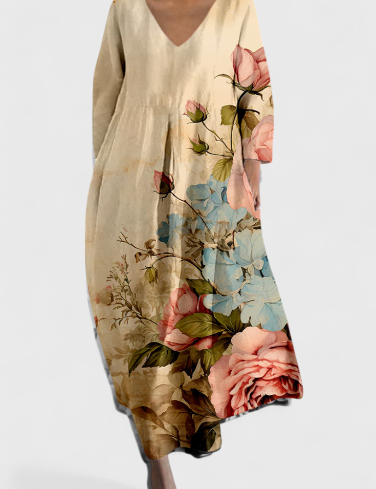 Anne Vestido Largo Colorido con Escote en V