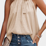 Adela Top sin Mangas de Leopardo con Cuello Alto y Lazo