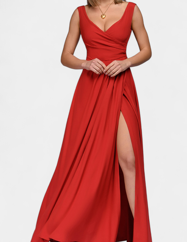 Rocío Vestido Largo con Drapeado Frontal y Escote Cruzado