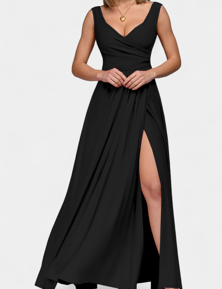 Rocío Vestido Largo con Drapeado Frontal y Escote Cruzado