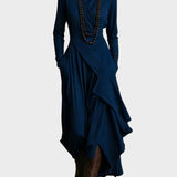 Vestido maxi asimétrico de punto con cuello alto Teresa, conjunto completo