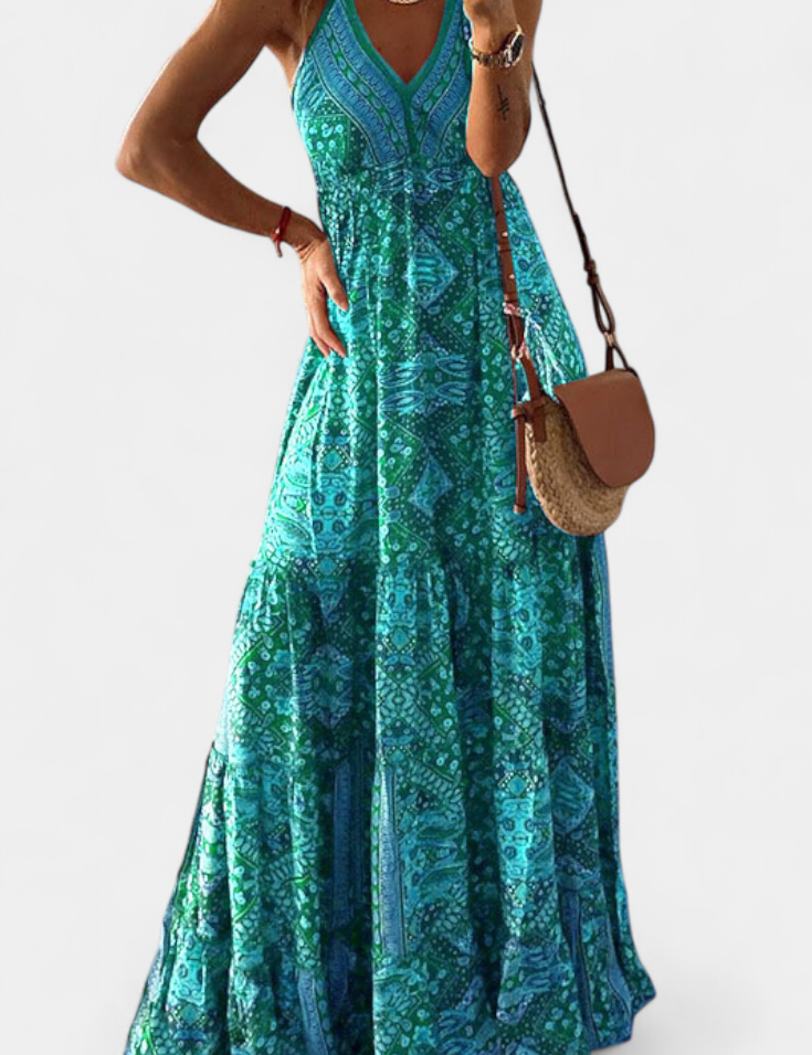 Saira Vestido Vintage con Estampado Floral y Cintura Alta