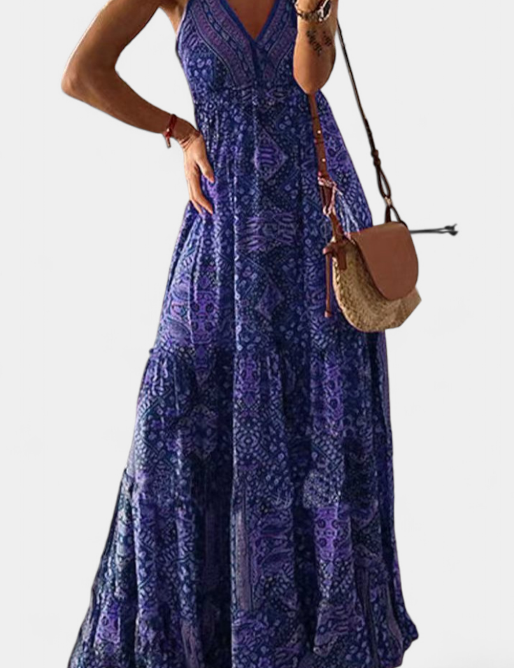 Saira Vestido Vintage con Estampado Floral y Cintura Alta