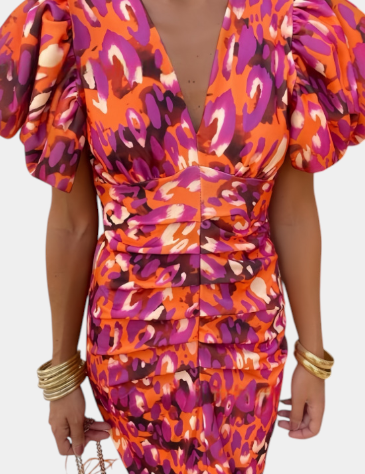Wibia Vestido Estampado con Mangas Volumen y Fruncido