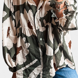 Filomena Blusa con Media Botonadura y Manga Abullonada en Estampado Floral Abstracto