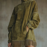 Gabriela | Vestido de ante con cuello alto y flecos