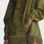 Vestido de ante sintético con cuello alto y flecos Corina, detalle 1